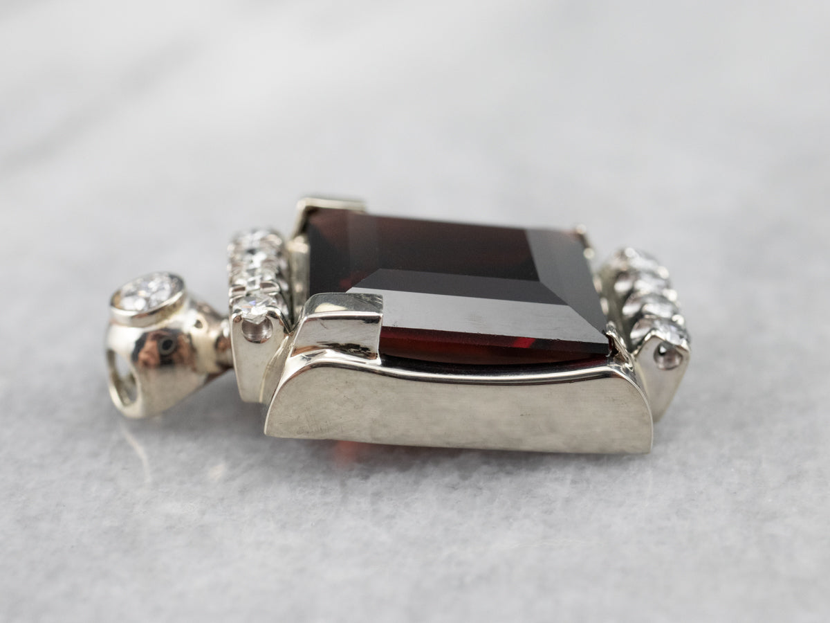 White Gold Pyrope Garnet and Diamond Pendant