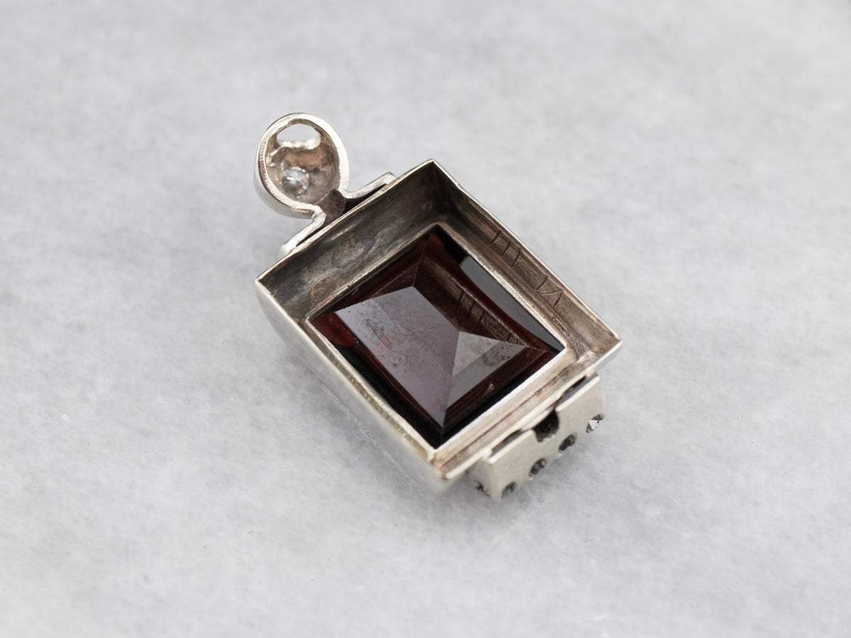 White Gold Pyrope Garnet and Diamond Pendant