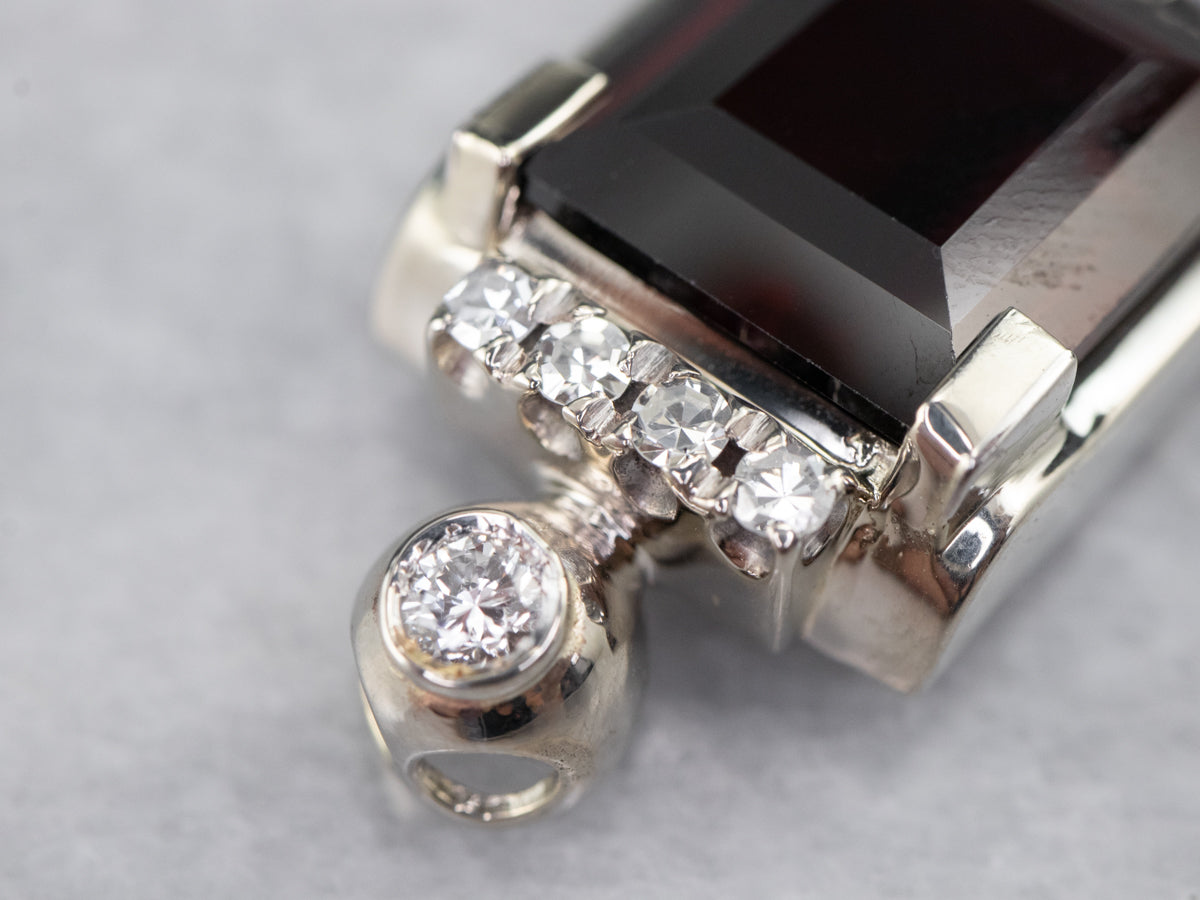 White Gold Pyrope Garnet and Diamond Pendant