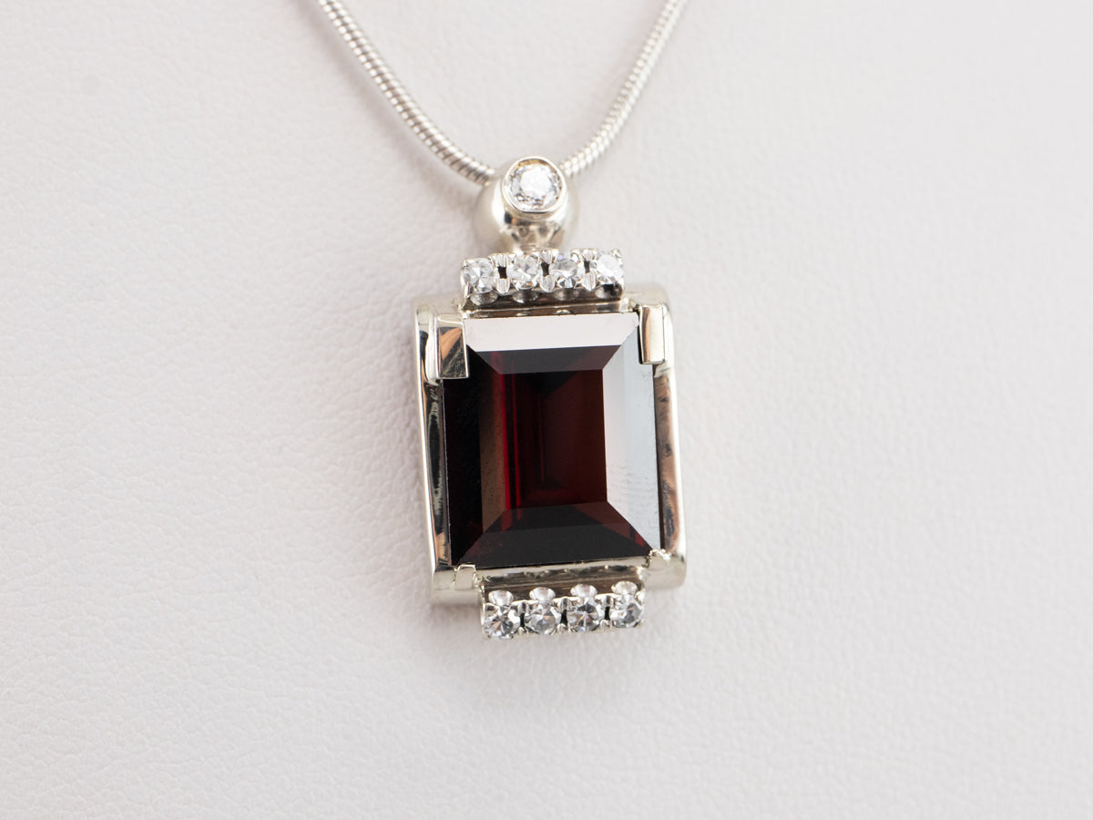 White Gold Pyrope Garnet and Diamond Pendant