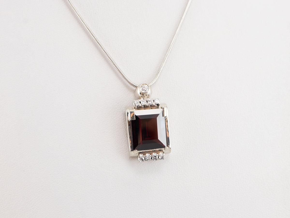 White Gold Pyrope Garnet and Diamond Pendant