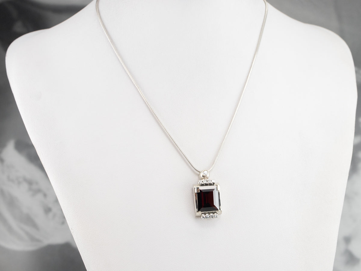 White Gold Pyrope Garnet and Diamond Pendant