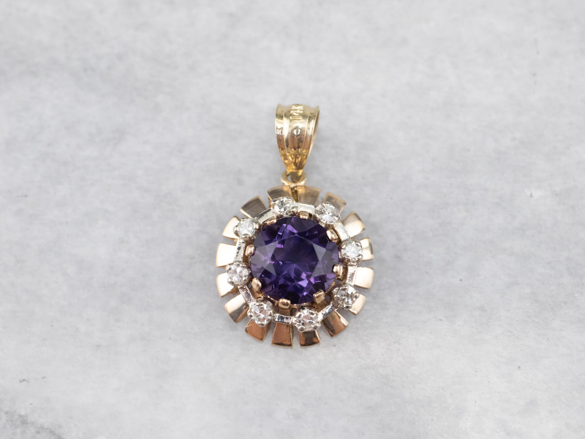 Amethyst and Diamond Halo Pendant