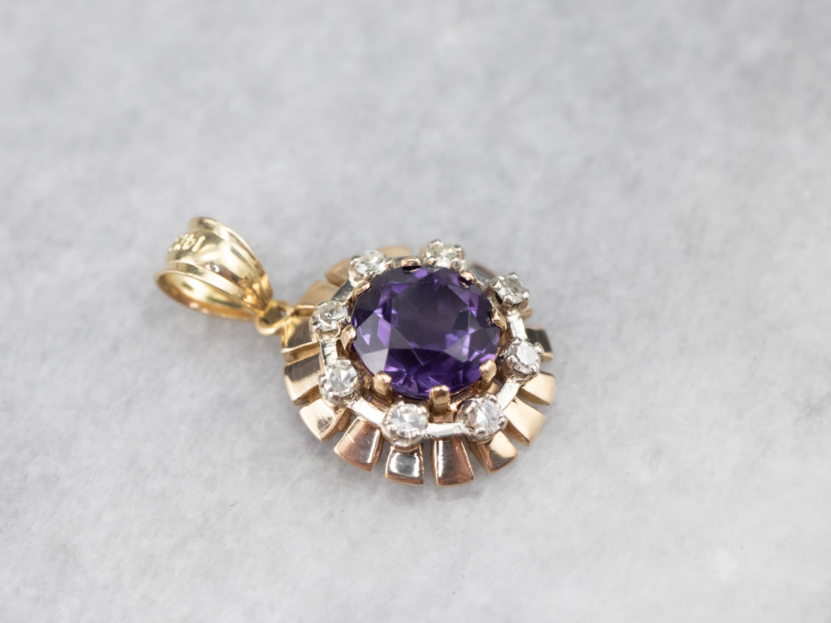 Amethyst and Diamond Halo Pendant