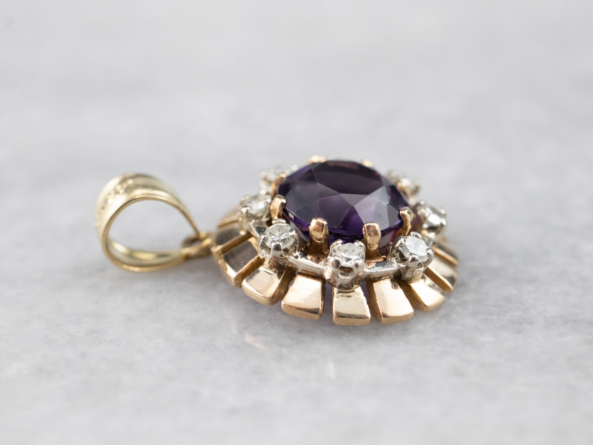 Amethyst and Diamond Halo Pendant