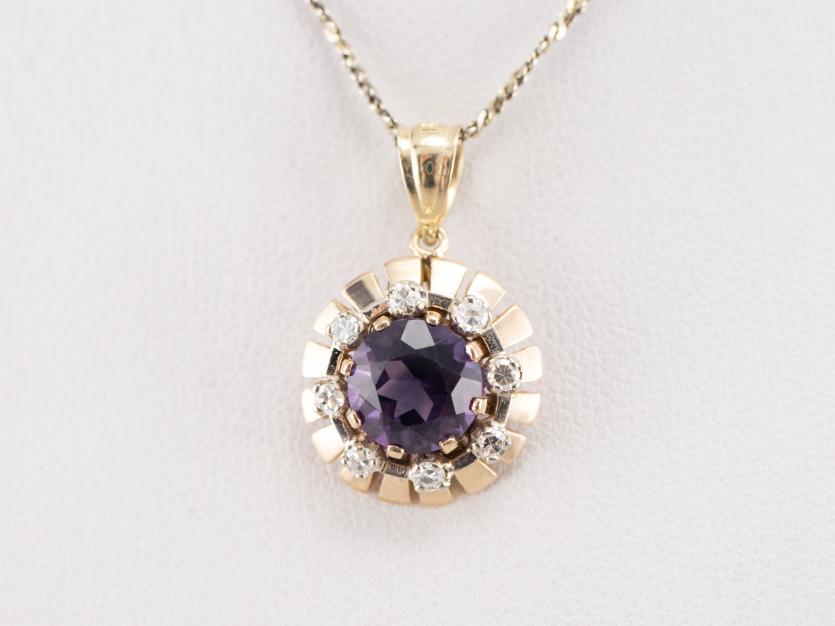 Amethyst and Diamond Halo Pendant