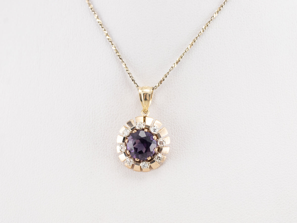 Amethyst and Diamond Halo Pendant