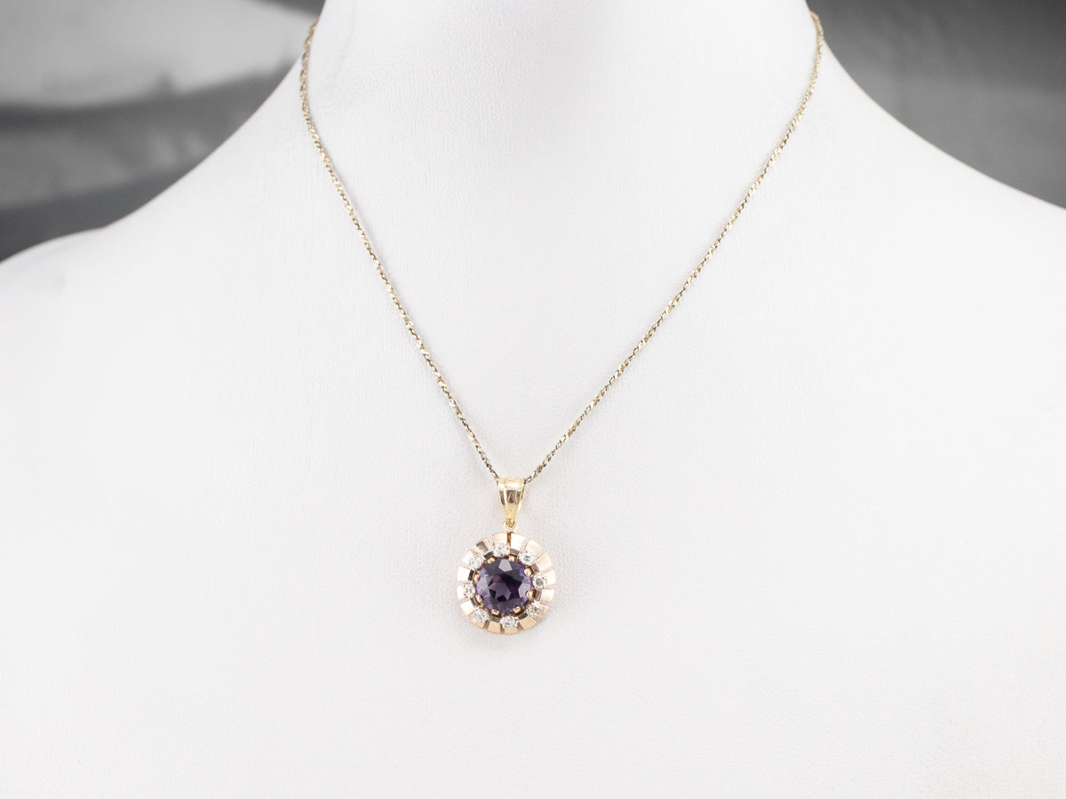 Amethyst and Diamond Halo Pendant