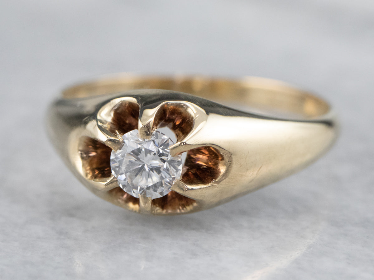 Anillo de compromiso de diamantes engastado Belcher antiguo