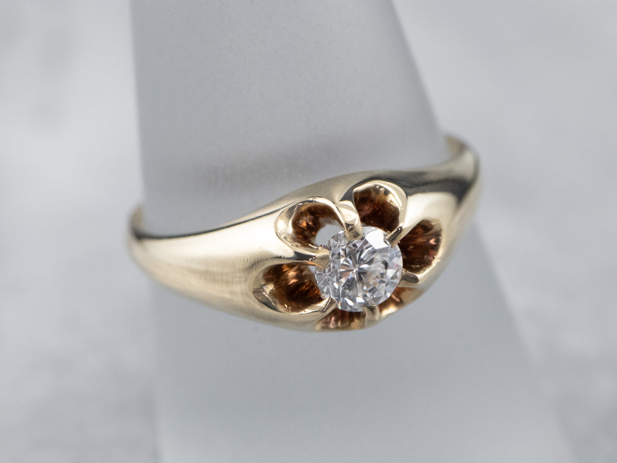 Anillo de compromiso de diamantes engastado Belcher antiguo