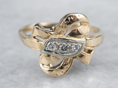 Retro Gold Bow Diamond Ring