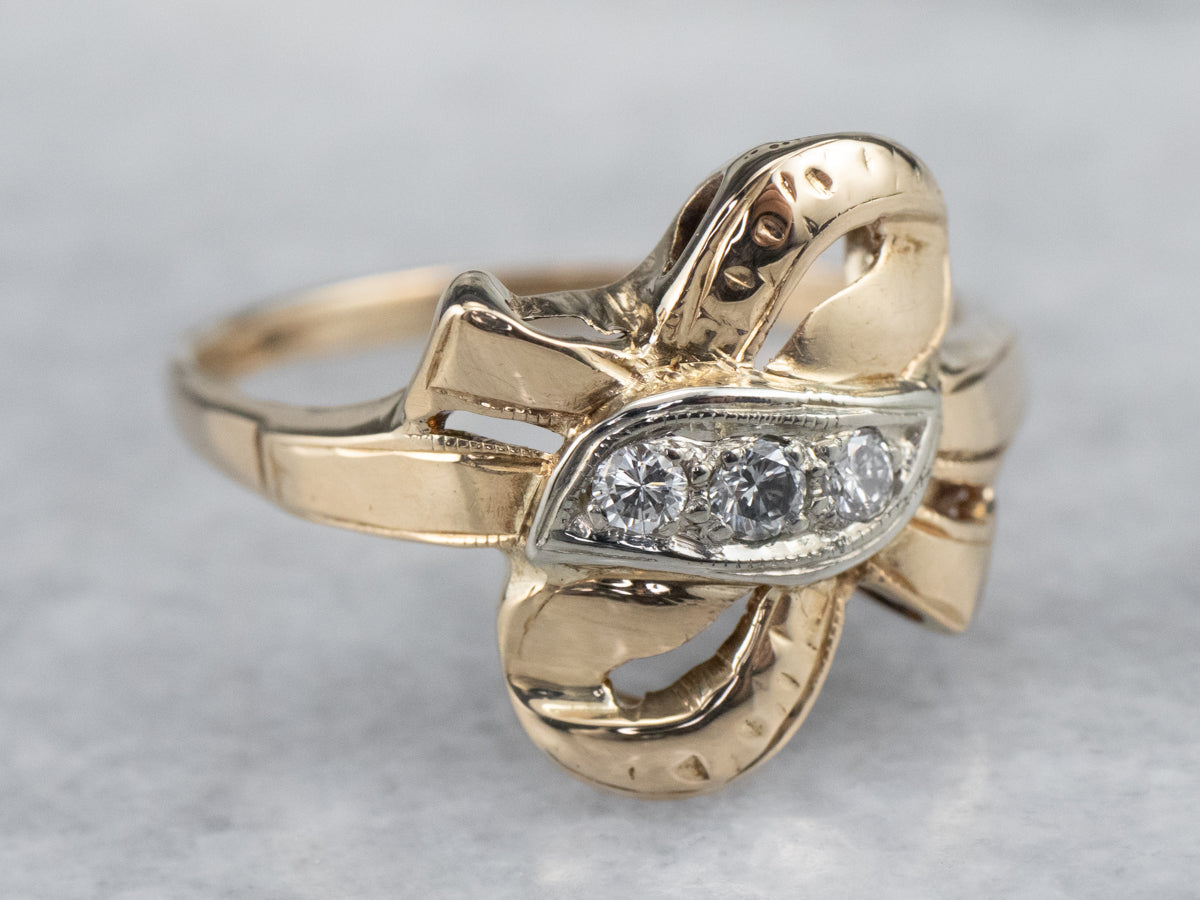 Retro Gold Bow Diamond Ring
