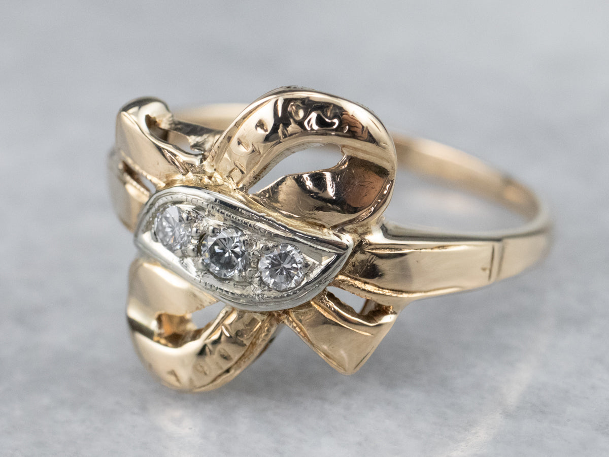 Retro Gold Bow Diamond Ring