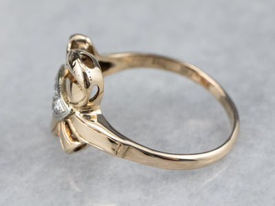 Retro Gold Bow Diamond Ring