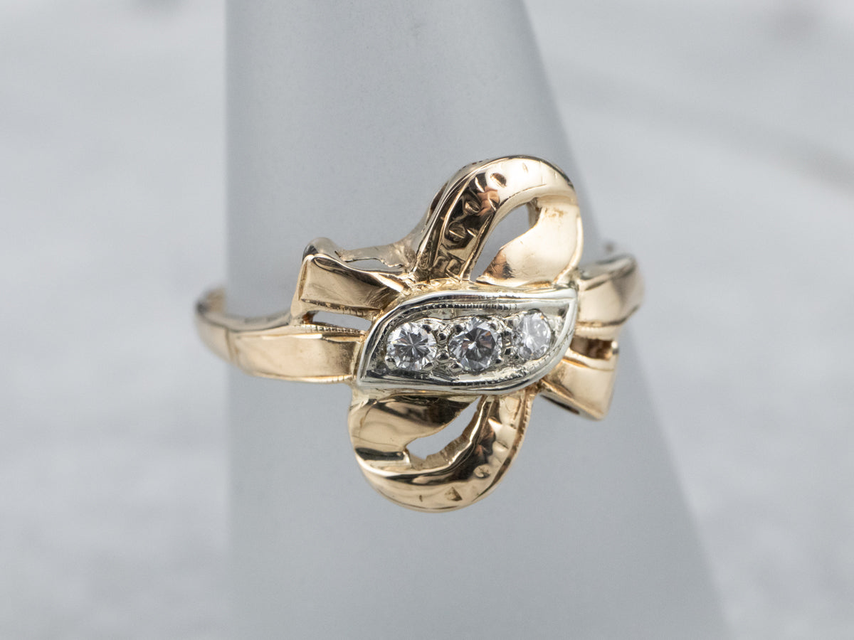 Retro Gold Bow Diamond Ring