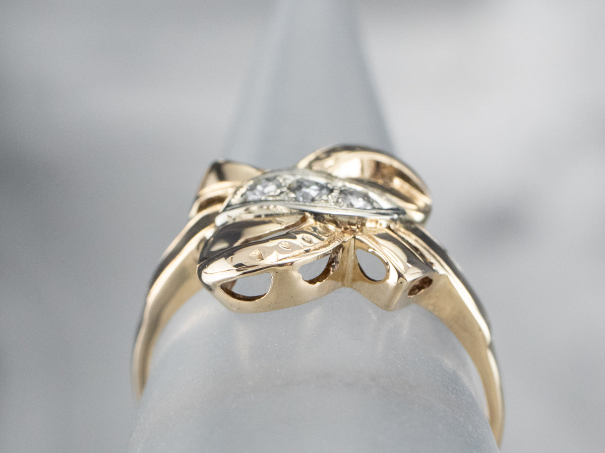 Retro Gold Bow Diamond Ring