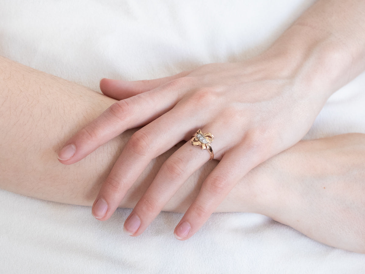 Retro Gold Bow Diamond Ring