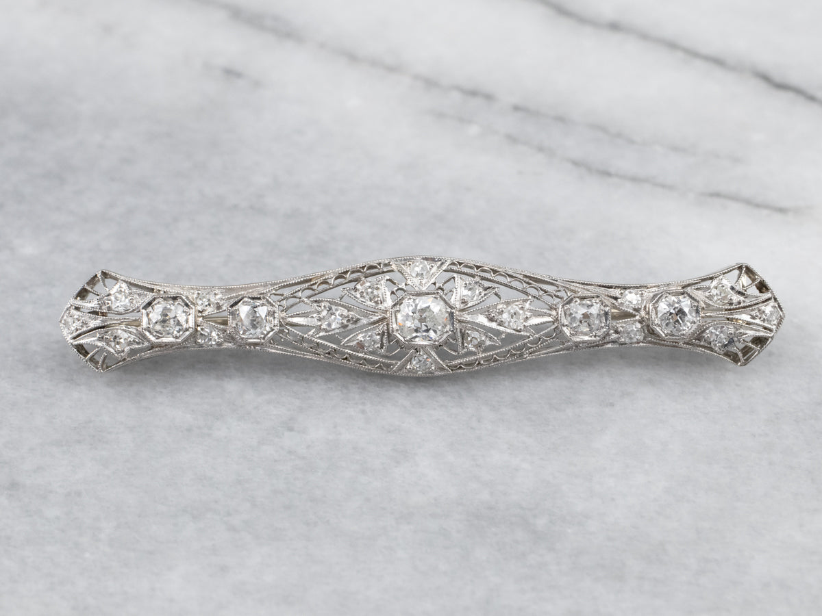 Broche de filigrana de diamantes Art Déco de platino