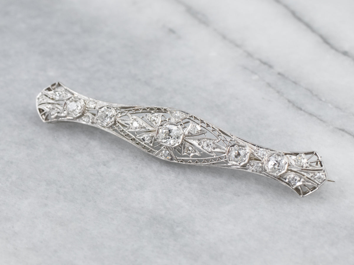 Broche de filigrana de diamantes Art Déco de platino