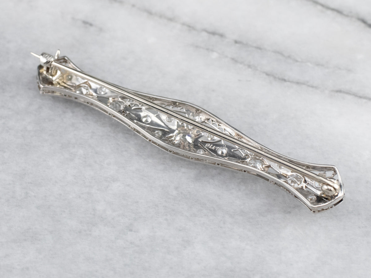 Broche de filigrana de diamantes Art Déco de platino