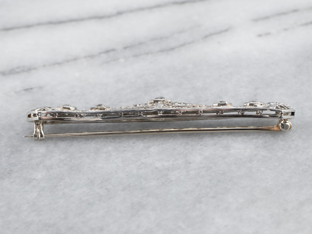 Broche de filigrana de diamantes Art Déco de platino