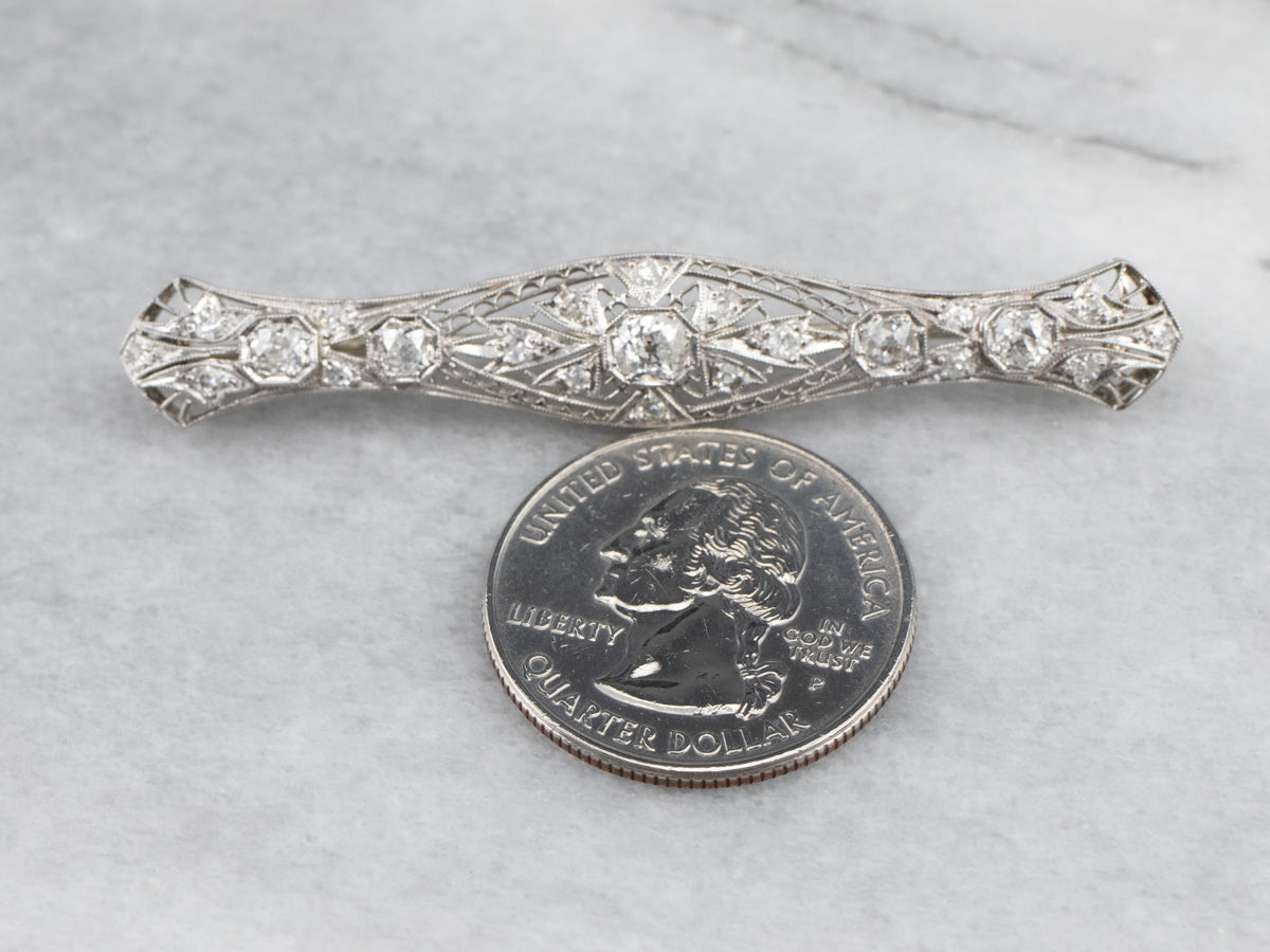 Broche de filigrana de diamantes Art Déco de platino