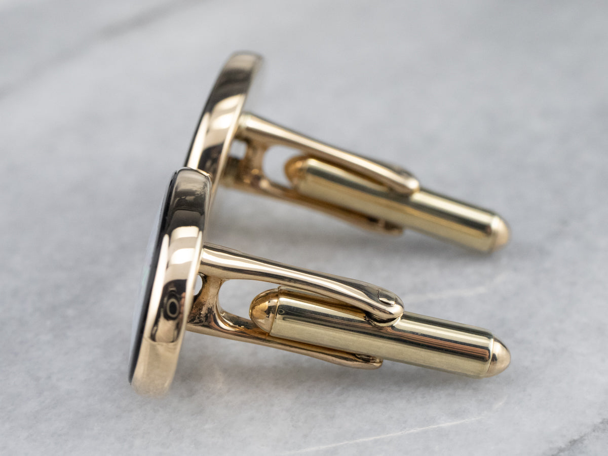 Gold Black Onyx and Opal Cufflinks