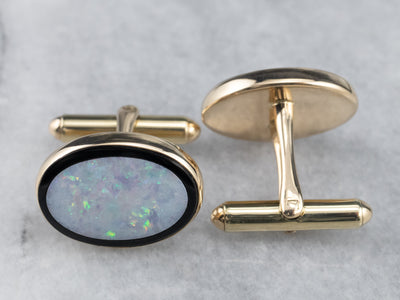 Gold Black Onyx and Opal Cufflinks