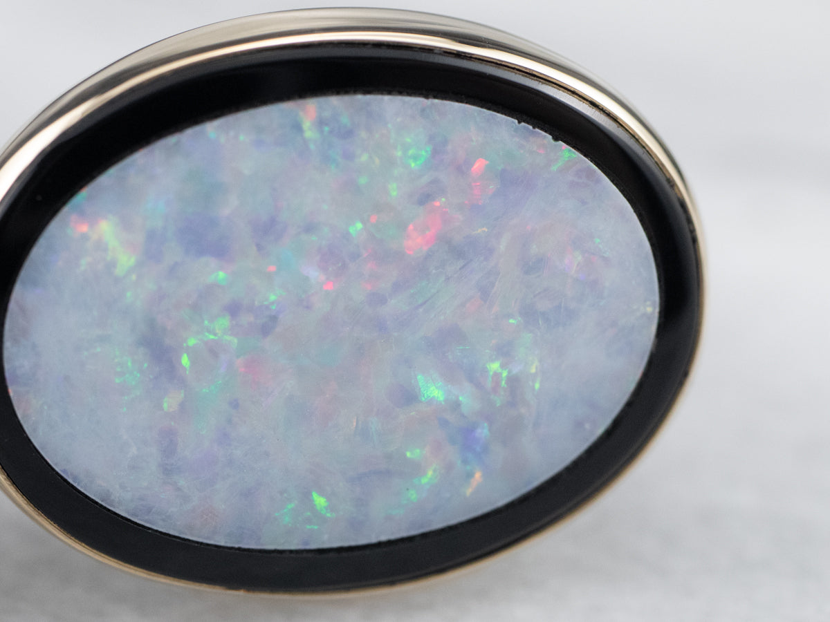 Gold Black Onyx and Opal Cufflinks