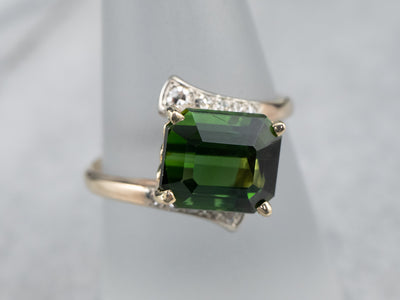 Retro Green Tourmaline and Diamond Bypass Ring