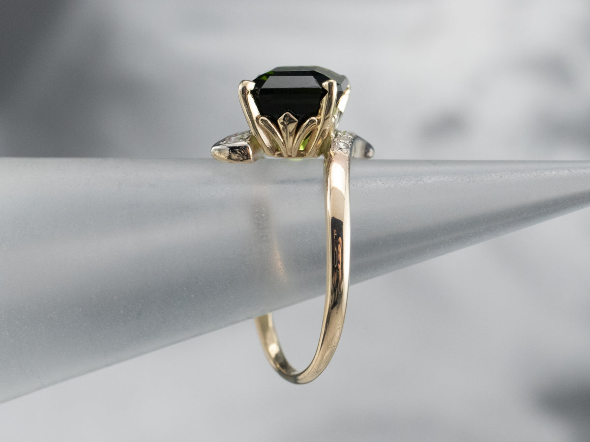 Retro Green Tourmaline and Diamond Bypass Ring