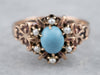 Victorian Era Glass Turquoise and Seed Pearl Halo Ring