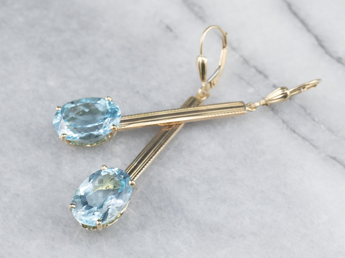 Blue Topaz Long Gold Drop Earrings