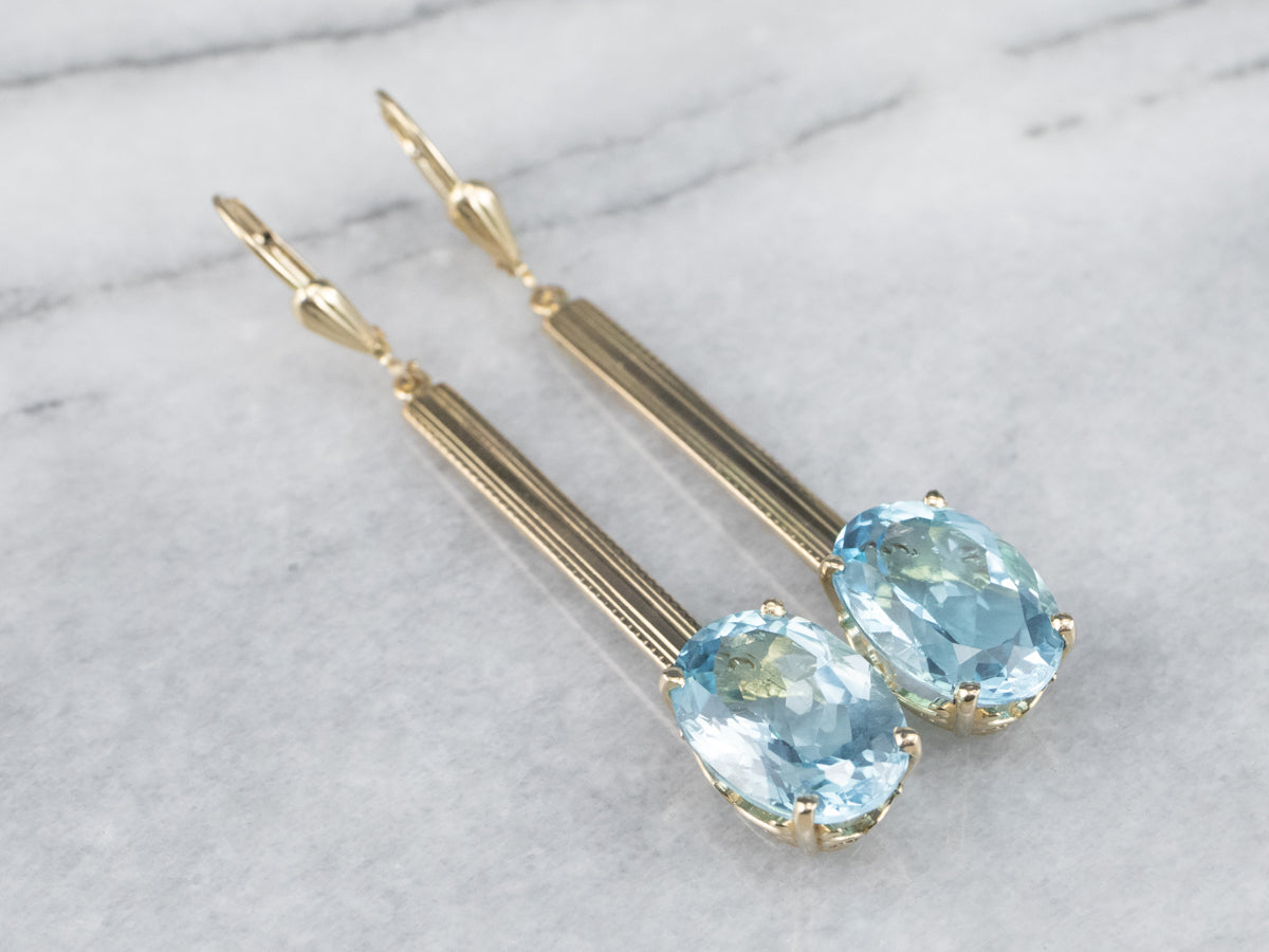Blue Topaz Long Gold Drop Earrings