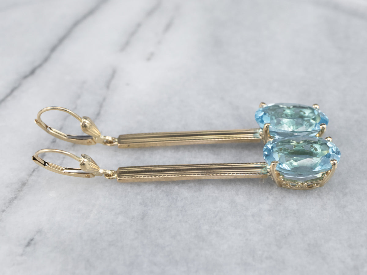 Blue Topaz Long Gold Drop Earrings