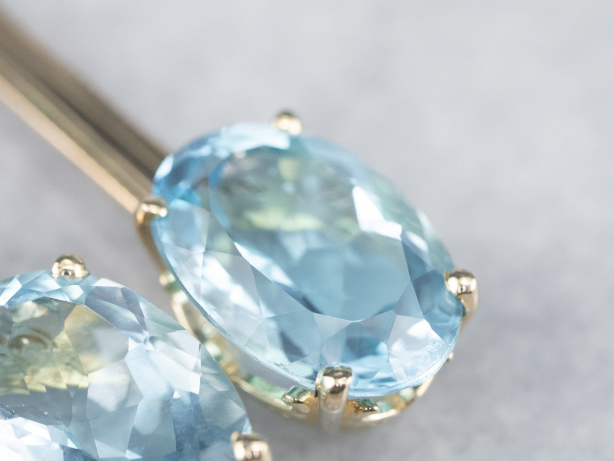 Blue Topaz Long Gold Drop Earrings