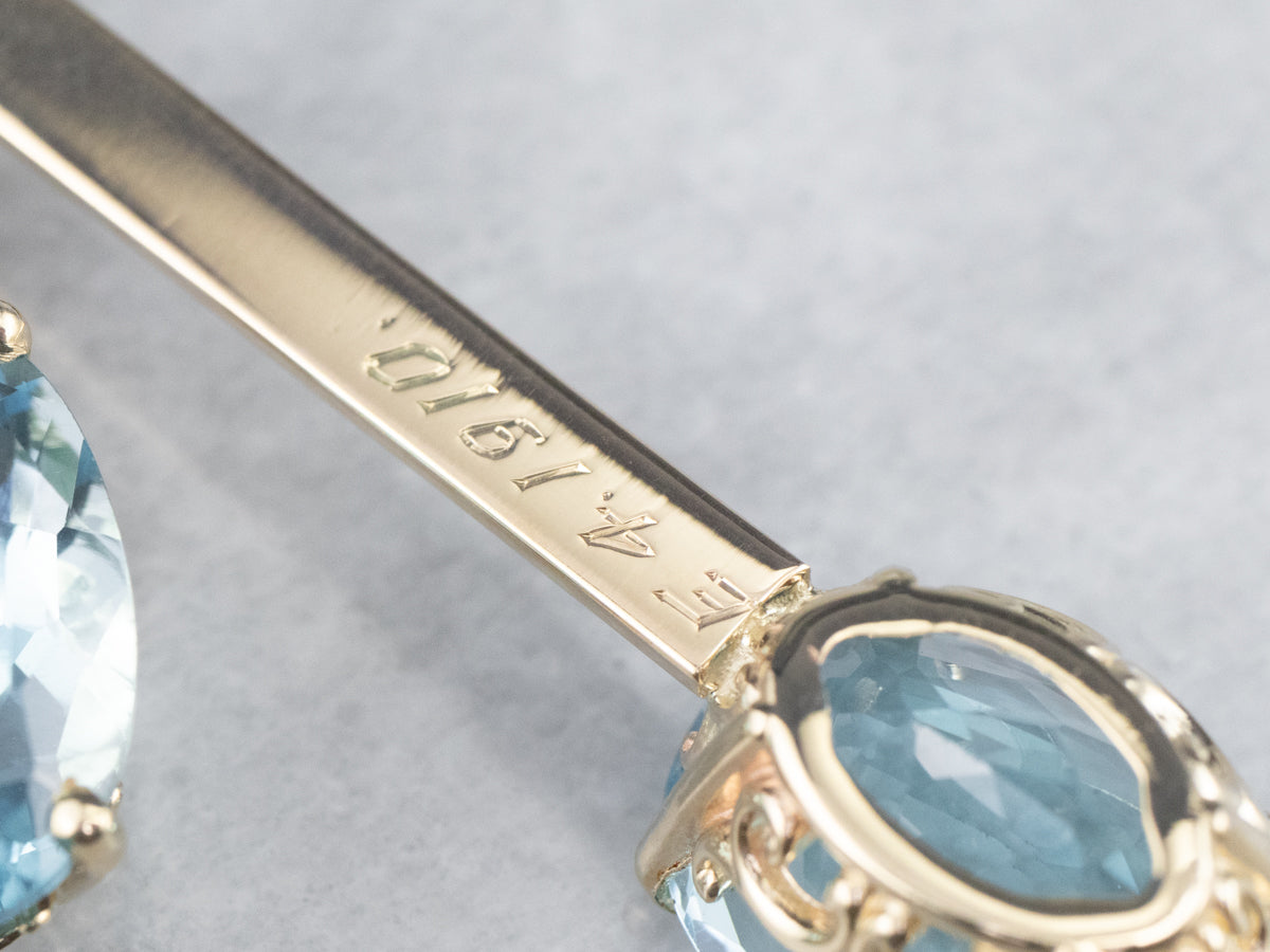 Blue Topaz Long Gold Drop Earrings