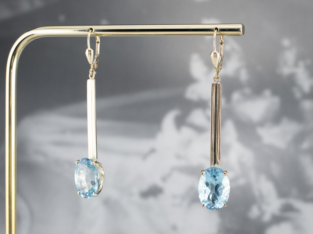 Blue Topaz Long Gold Drop Earrings