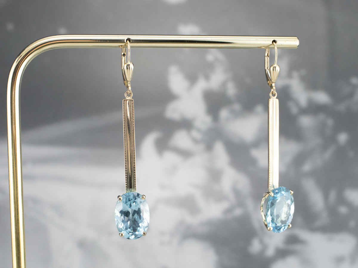 Blue Topaz Long Gold Drop Earrings