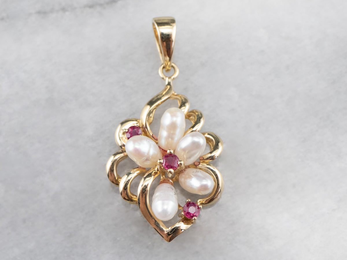 Vintage Pearl and Ruby Pendant