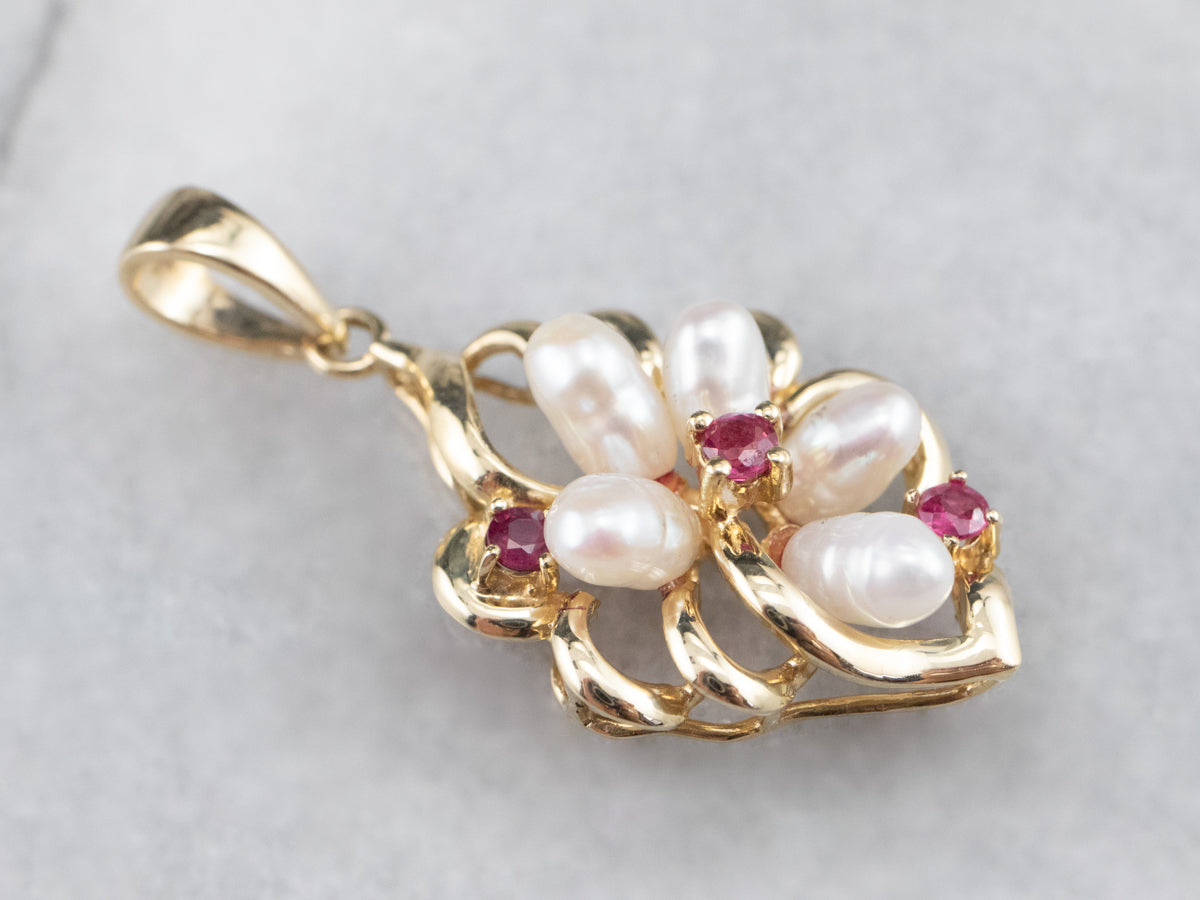 Vintage Pearl and Ruby Pendant