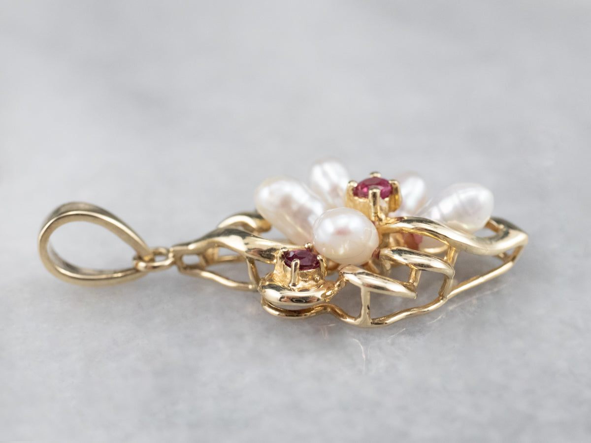 Vintage Pearl and Ruby Pendant