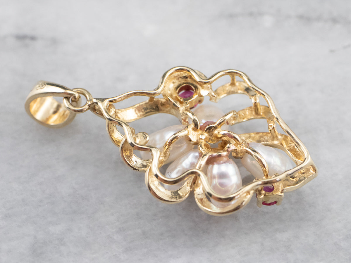 Vintage Pearl and Ruby Pendant