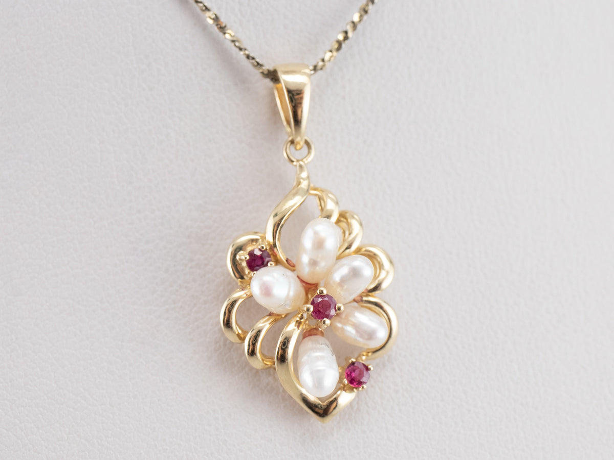 Vintage Pearl and Ruby Pendant
