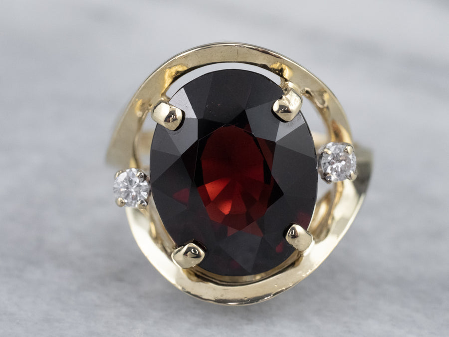 Gold Garnet and Diamond Cocktail Ring