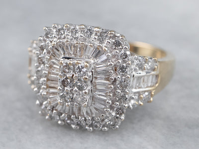 Bold Double Halo Diamond Cluster Ring