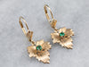 Emerald Gold Leaf Drop Earrings