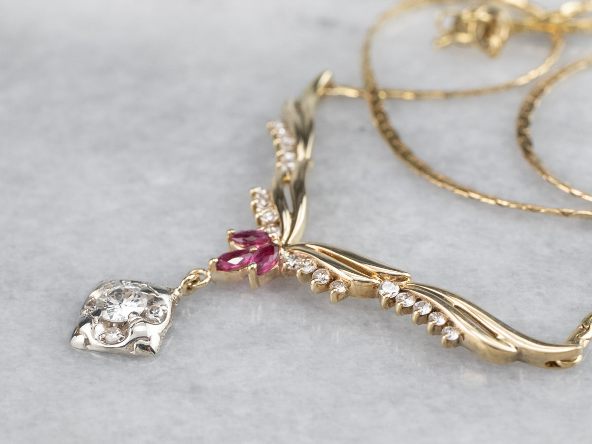 Collar de diamantes y rubíes de época mixta