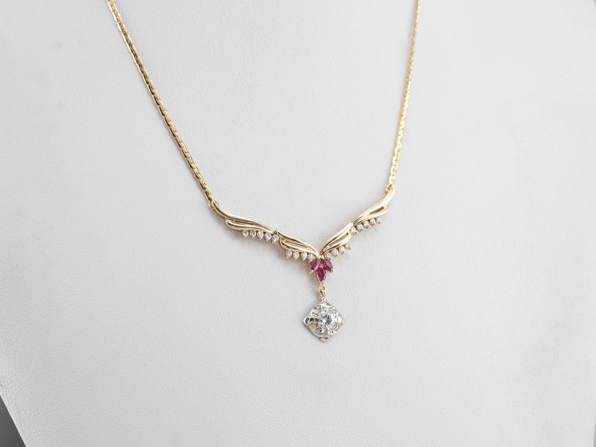 Collar de diamantes y rubíes de época mixta