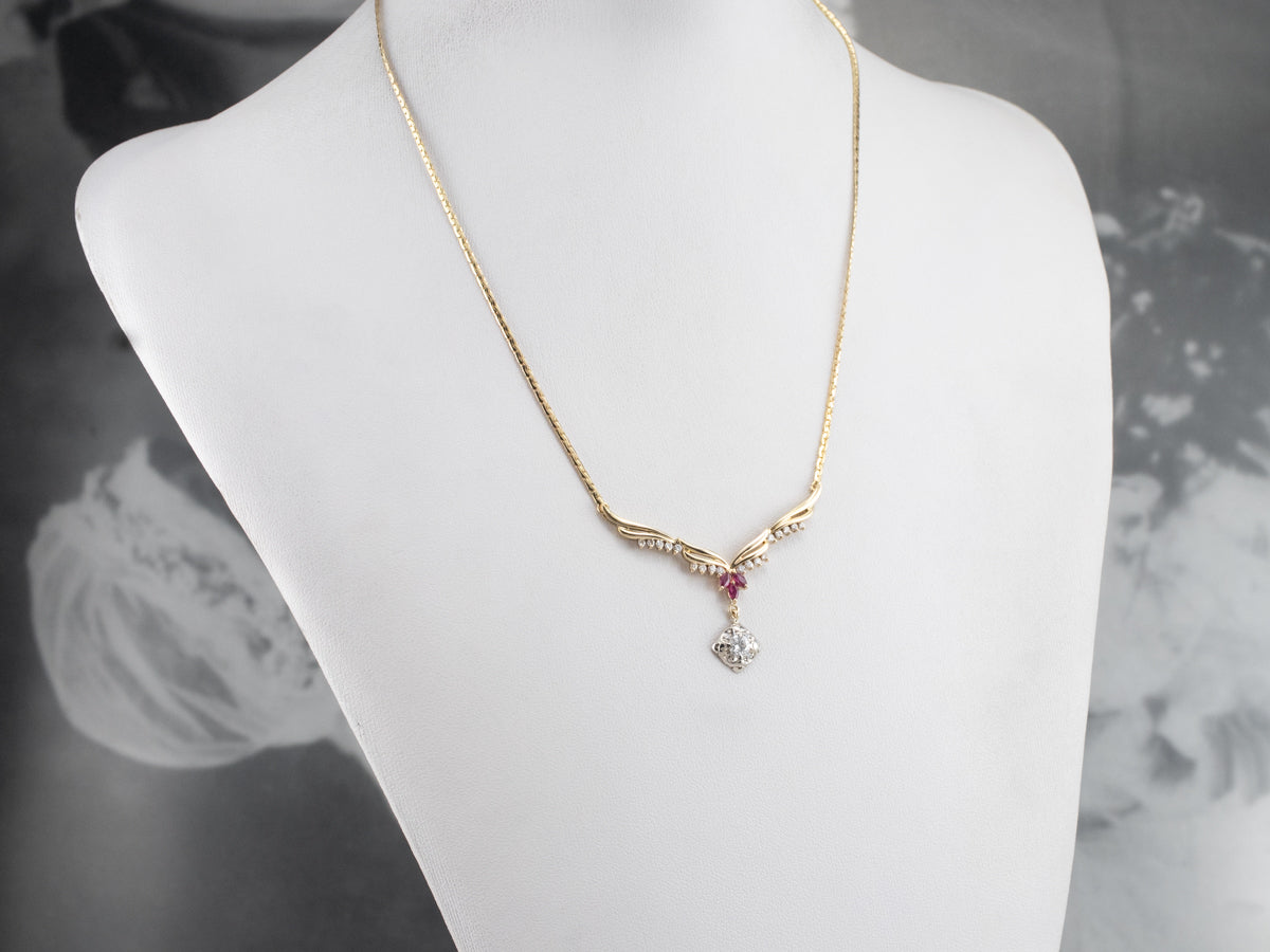 Collar de diamantes y rubíes de época mixta